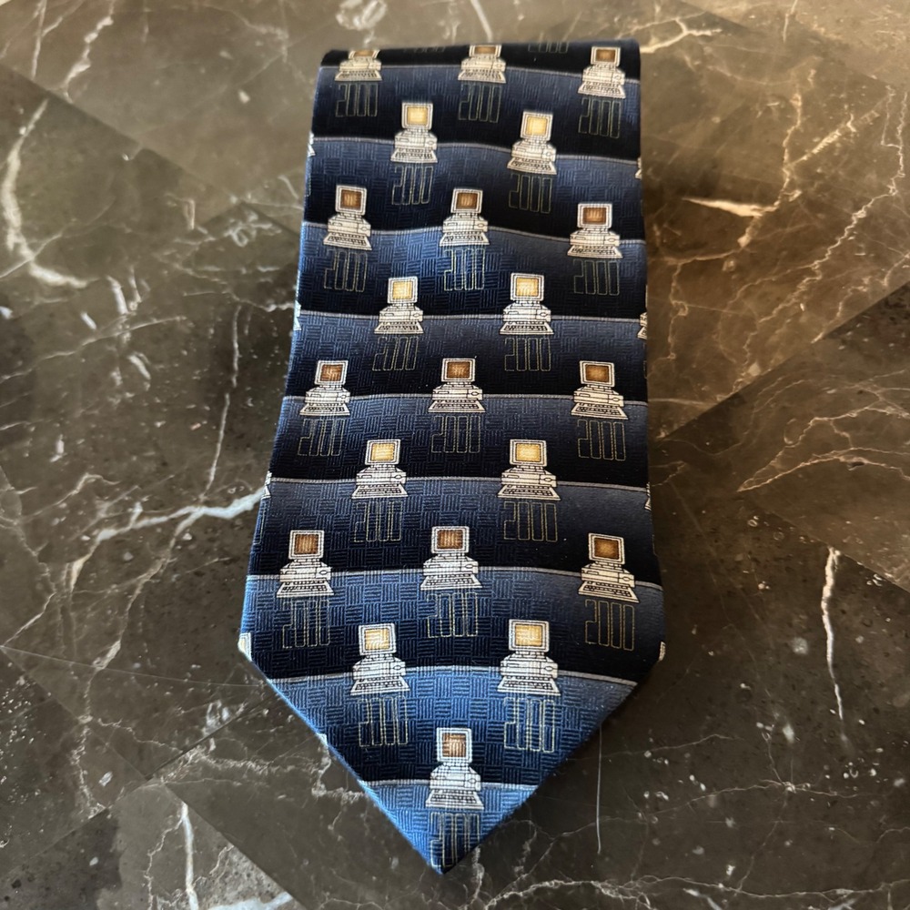 New Millennium US Historical Society Silk Tie Vintage 2000 Computer Tech Blue